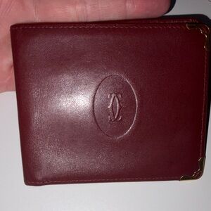 Cartier Burgundy Leather Card Holder with Gold Details